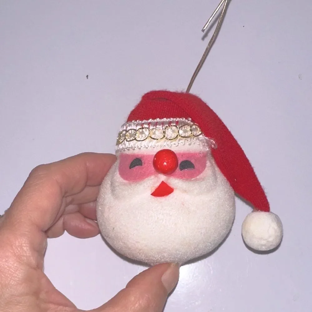 Vintage 60s/70s Santa‎ Face Head Styrofoam Flocked Christmas Ornament